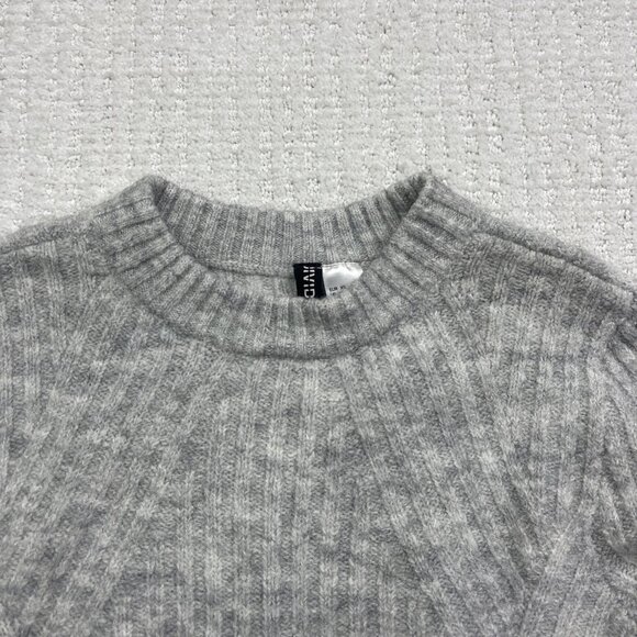 H&M Grey Chunky Knit Crewneck Cozy Thick Wool Alpaca Blend Sweater XSmall Read* - Picture 2 of 16
